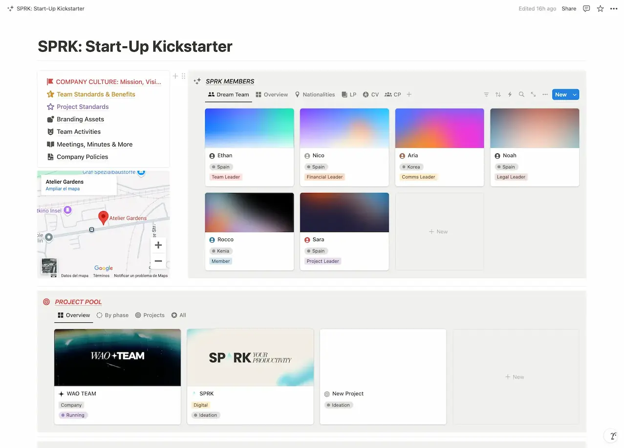 SPRK: Start-Up Kickstarter Notion Workspace